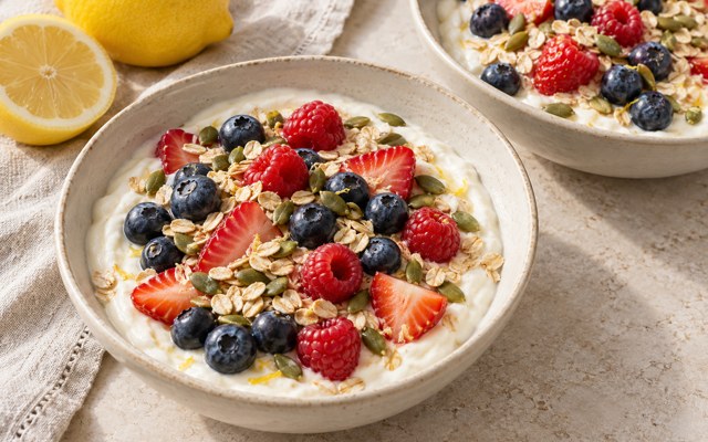 Serving illustration for Lemon Yogurt Bowl with Berries and Seeds