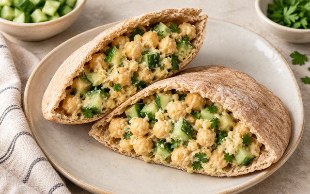 Serving illustration for Chickpea and Cucumber Pita Pockets