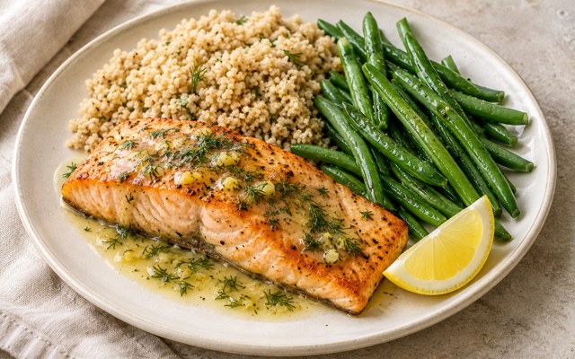 Serving illustration for Lemon Salmon with Couscous and Green Beans