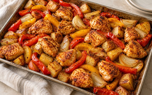 Serving illustration for One Pan Chicken with Peppers and Potatoes