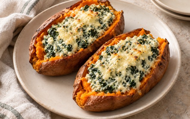 Serving illustration for Spinach and Ricotta Stuffed Sweet Potatoes