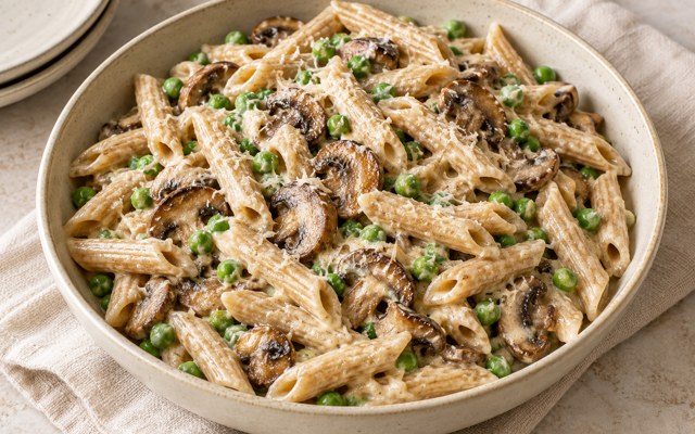 Serving illustration for Mushroom and Pea Whole Wheat Pasta