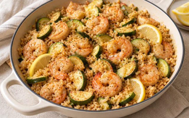 Serving illustration for Shrimp and Zucchini Rice Skillet