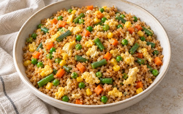 Serving illustration for Egg and Frozen Vegetable Fried Rice