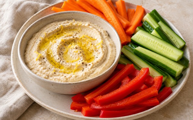 Serving illustration for Lemon White Bean Dip with Vegetable Sticks